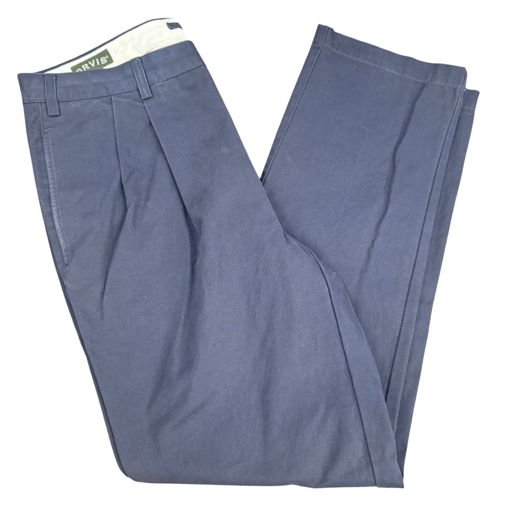 Orvis Mens Chino Pants Blue Flat Front Cotton Casual 36x34 Dress office wear